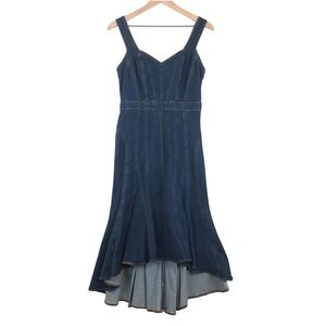 NWOT EXPRESS Fit Flare Denim Midi Tank Dress Sz 8 Stretch Sleveless Hi Lo NEW